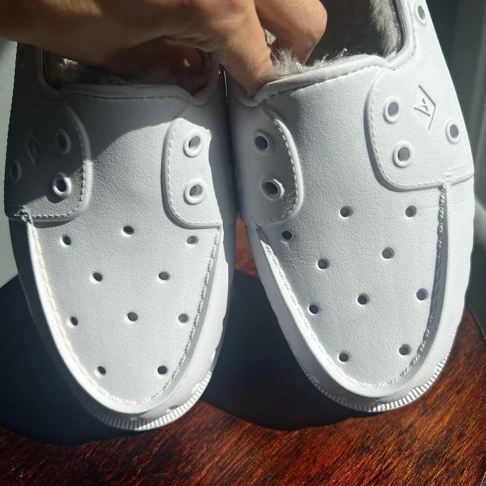 Sperry Top Sider  Float Fur Lined White/Grey Boat Shoes ‎ Size 8